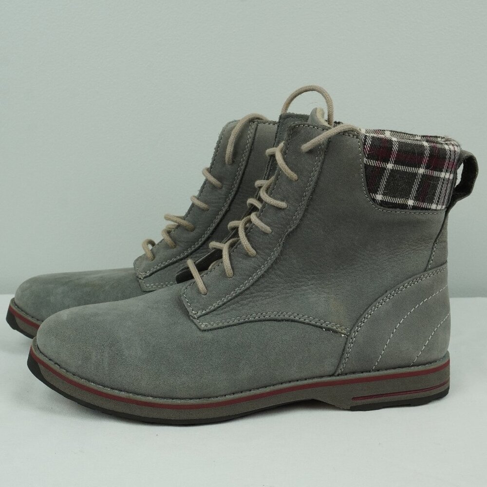 LL Bean Women's Gray Suede Leather Plaid Casual Lace Up Boot Size 8 Medium